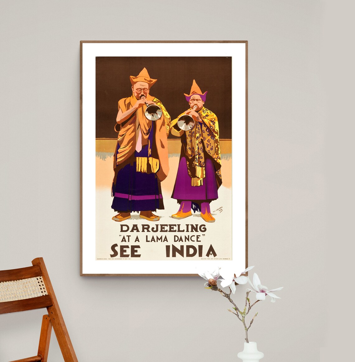 Darjeeling At a Lama Dance See India Vintage Travel Poster Art