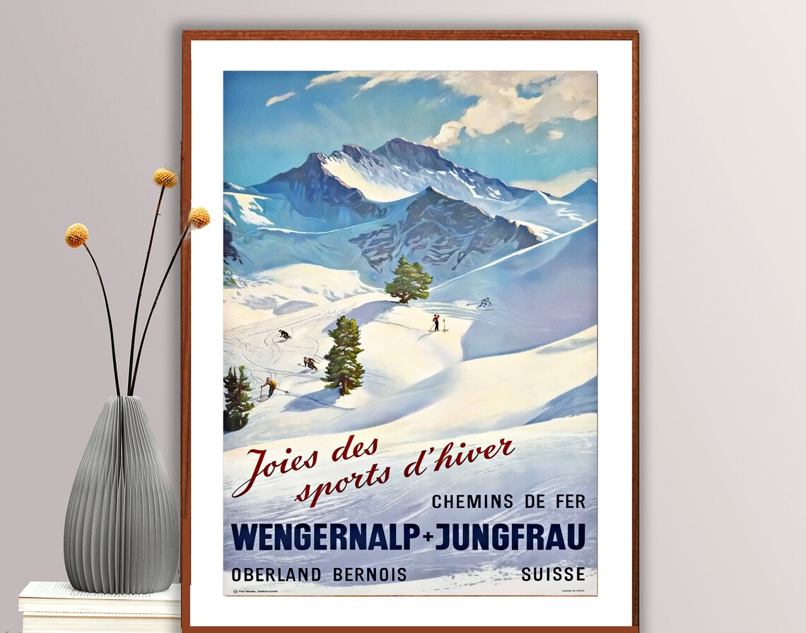 Wengernalp Jungfrau Winter Sports Vintage Swiss Ski Travel Poster