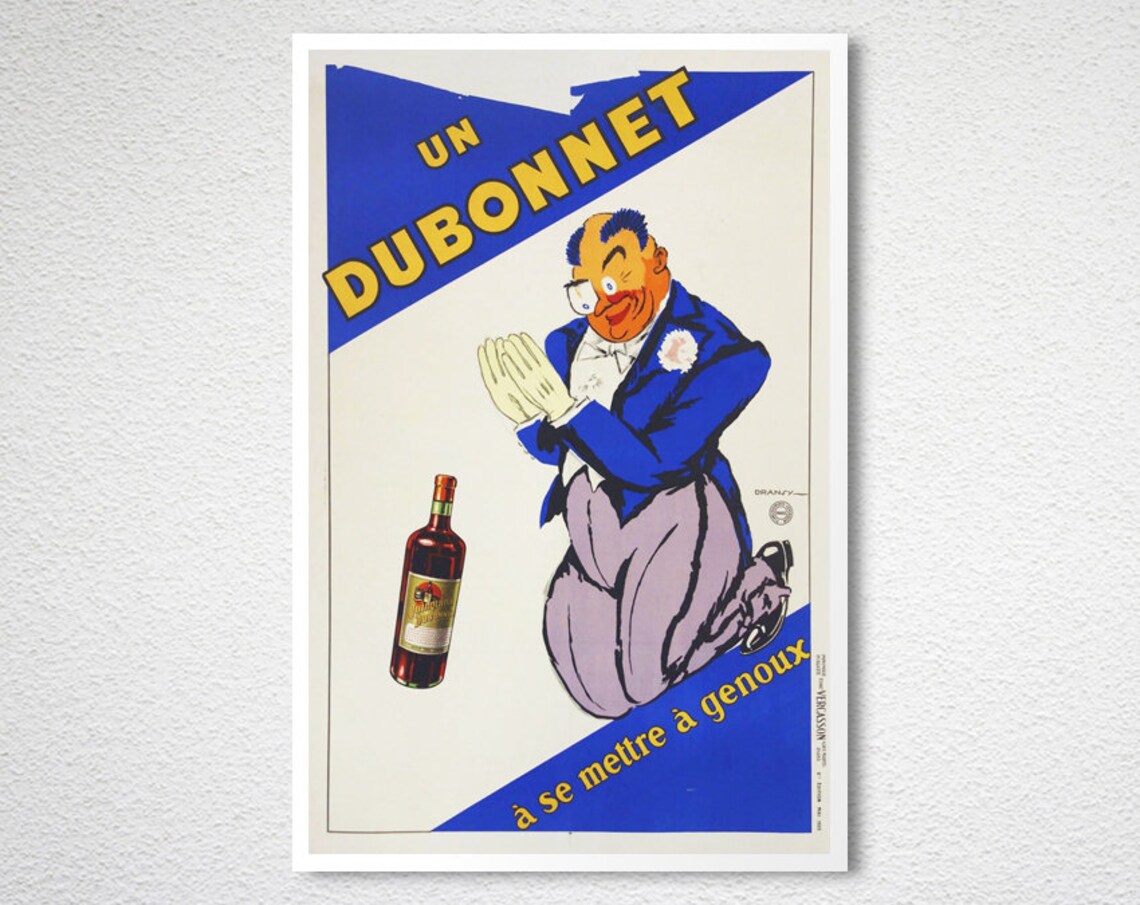 Dubonnet French Vintage Advertising Poster Kneeling Gentleman Art - Image 2