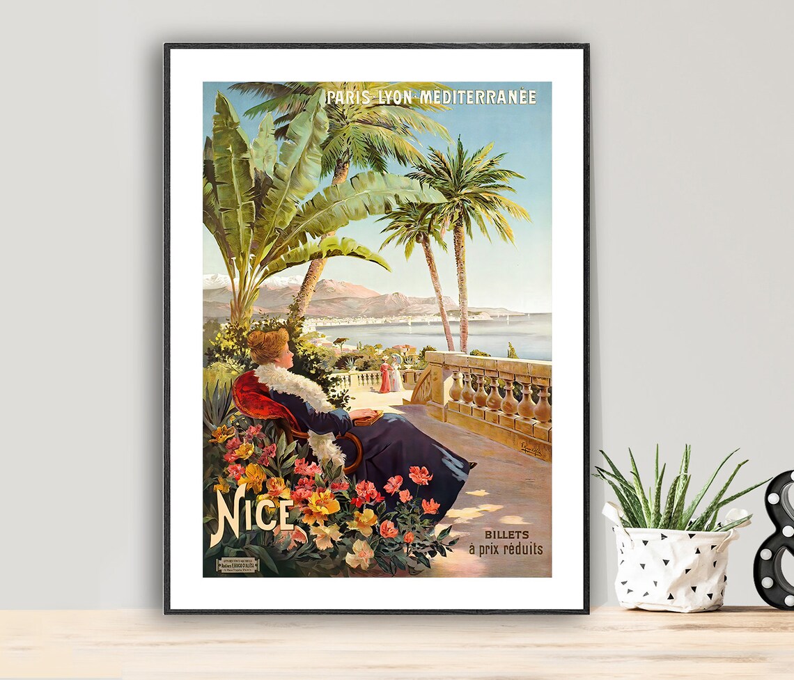 Nice France Paris Lyon Mediterranee Railway Vintage Travel Poster
