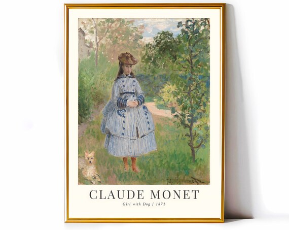 Claude Monet Girl with Dog 1873 Impressionist Classic Art Poster