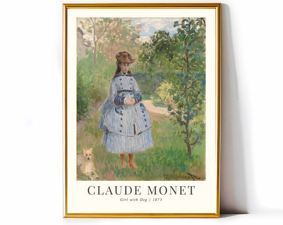 Monet Print Girl With Dog Poster Claude Wall Art Eclectic Home Decor Exhibition