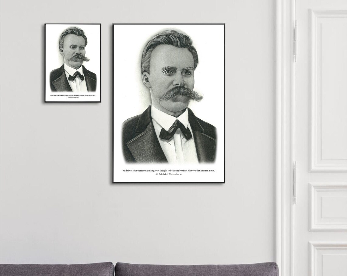 Instant Friedrich Nietzsche Poster Motivasyonel Inspirational Quote Pencil Drawings Oversizeddigital Print