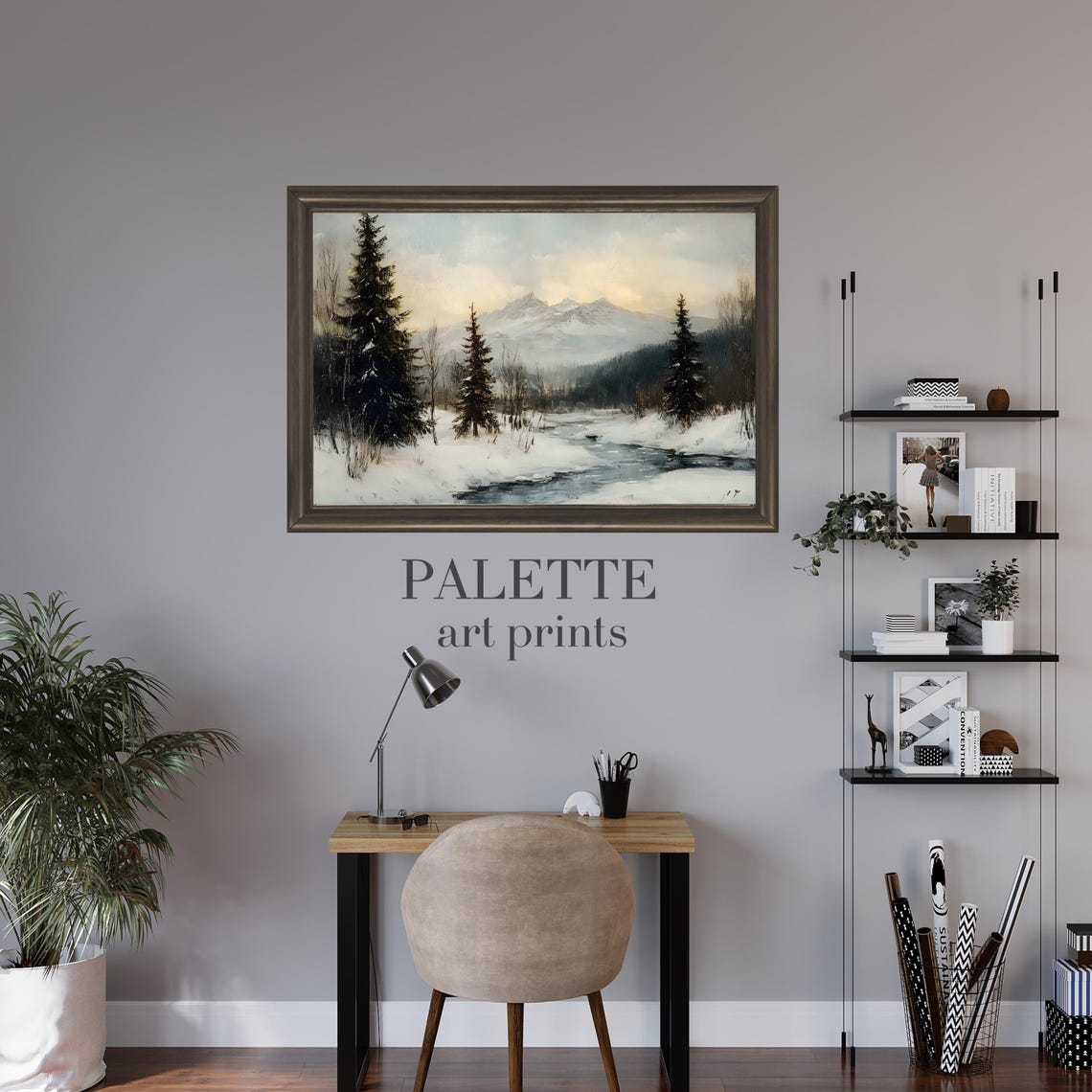 Winter Mountain Stream Winding Through Snowy Pine Forest Poster - Image 3