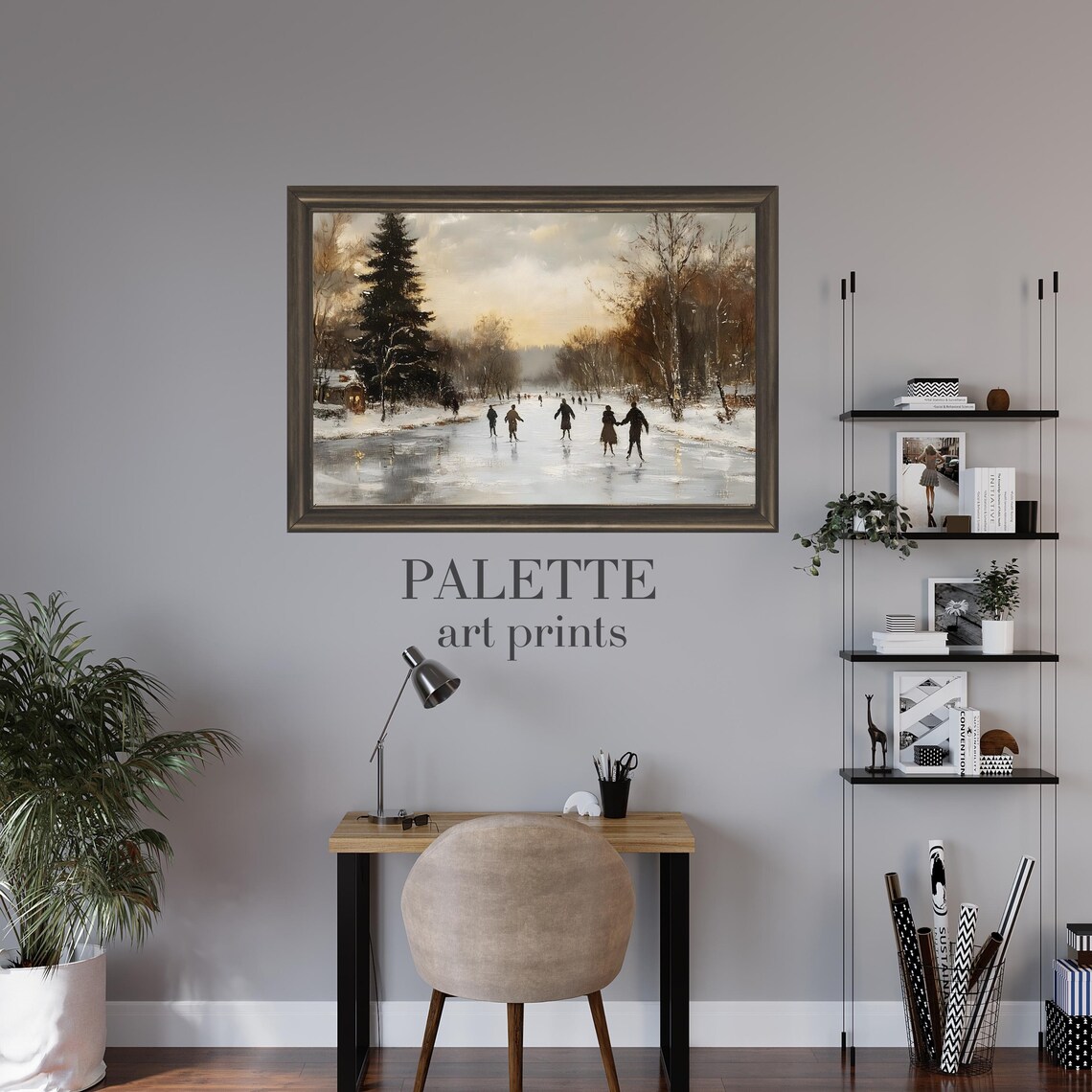 Ice Skaters Frozen Lake Winter Village Vintage Holiday Print - Image 2