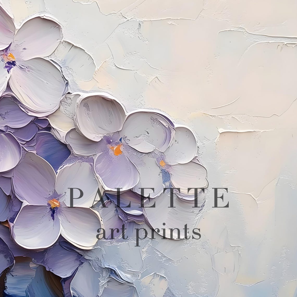 Purple Hydrangea Impasto Floral Textured Botanical Art Print - Image 2