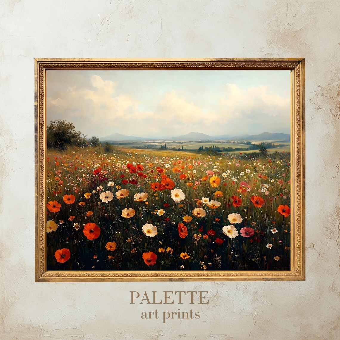 Poppy Field Red Orange Blooms Valley View Vibrant Floral Poster