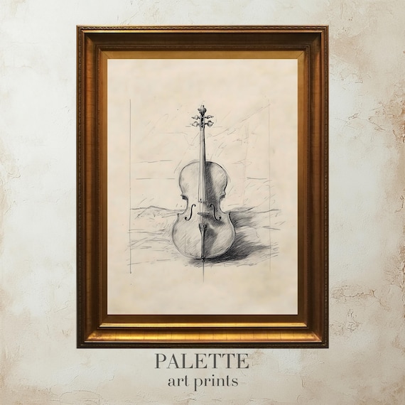 Cello Pencil Sketch Classical Music Instrument Minimalist Drawing Poster