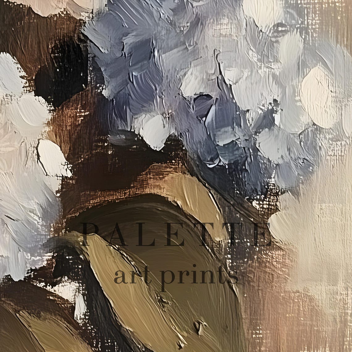 Blue Hydrangea White Vase Impressionist Floral Still Life Print - Image 2