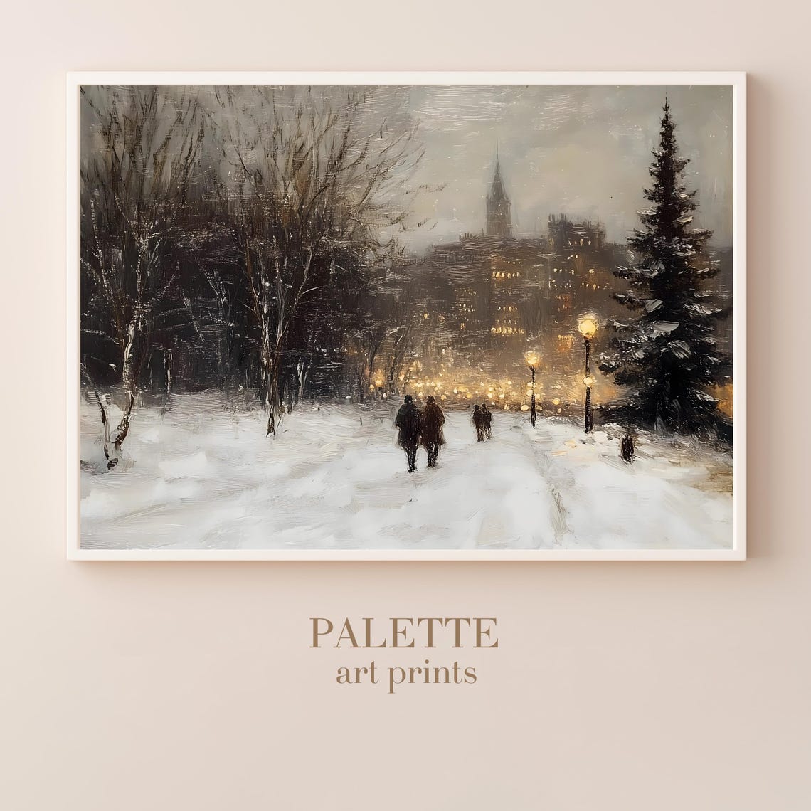 Snowy Street Scene Painting Winter Cityscape Art Print Street Lights Decor Christmas Wall Art Cozy Winter Landscape Urb017 - Image 3