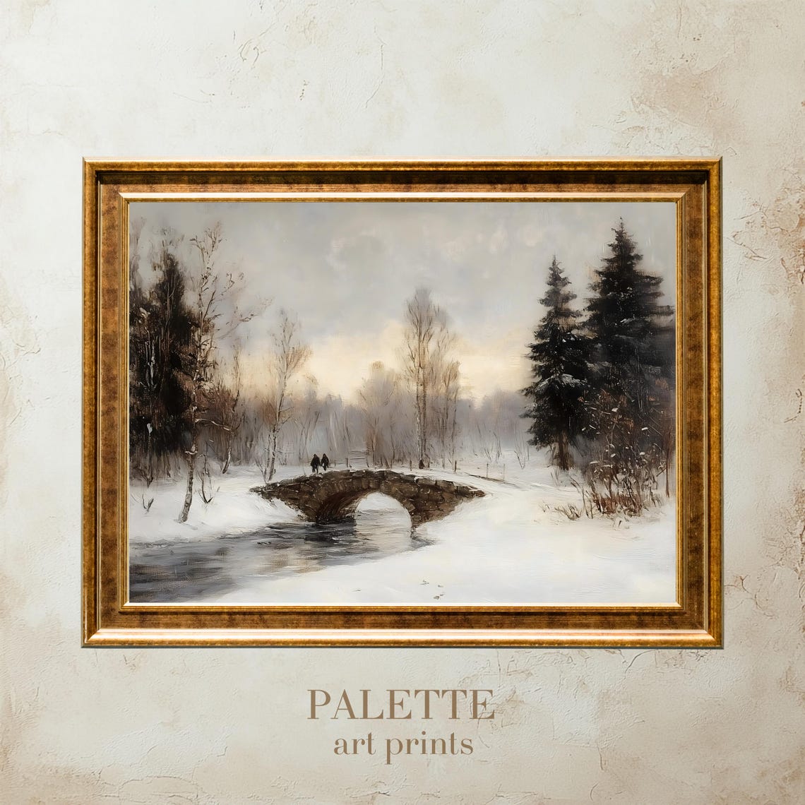 Snowy Stone Bridge Over Winter River Forest Landscape Poster - Image 2