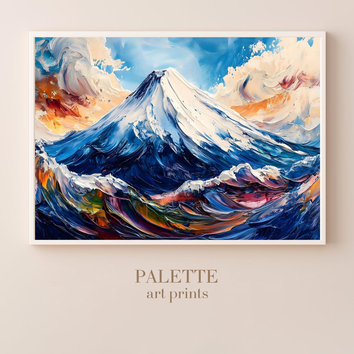 Vibrant Mount Fuji Snow Capped Peak Impasto Oil Painting Poster