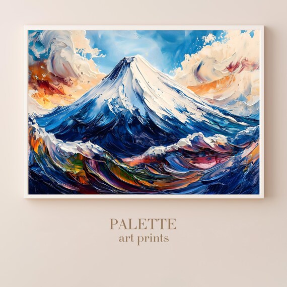 Vibrant Mount Fuji Oil Painting Print Abstract Mountain Landscape Art For Home Decor Instant Txt009