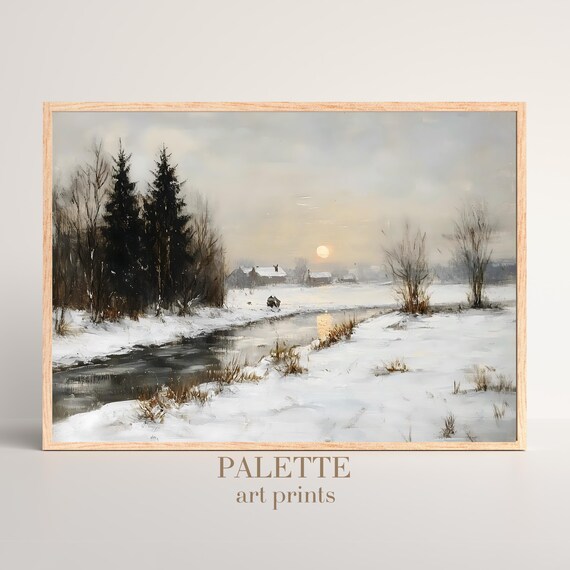 Winter River at Sunrise Soft Morning Light Snowy Scene Poster