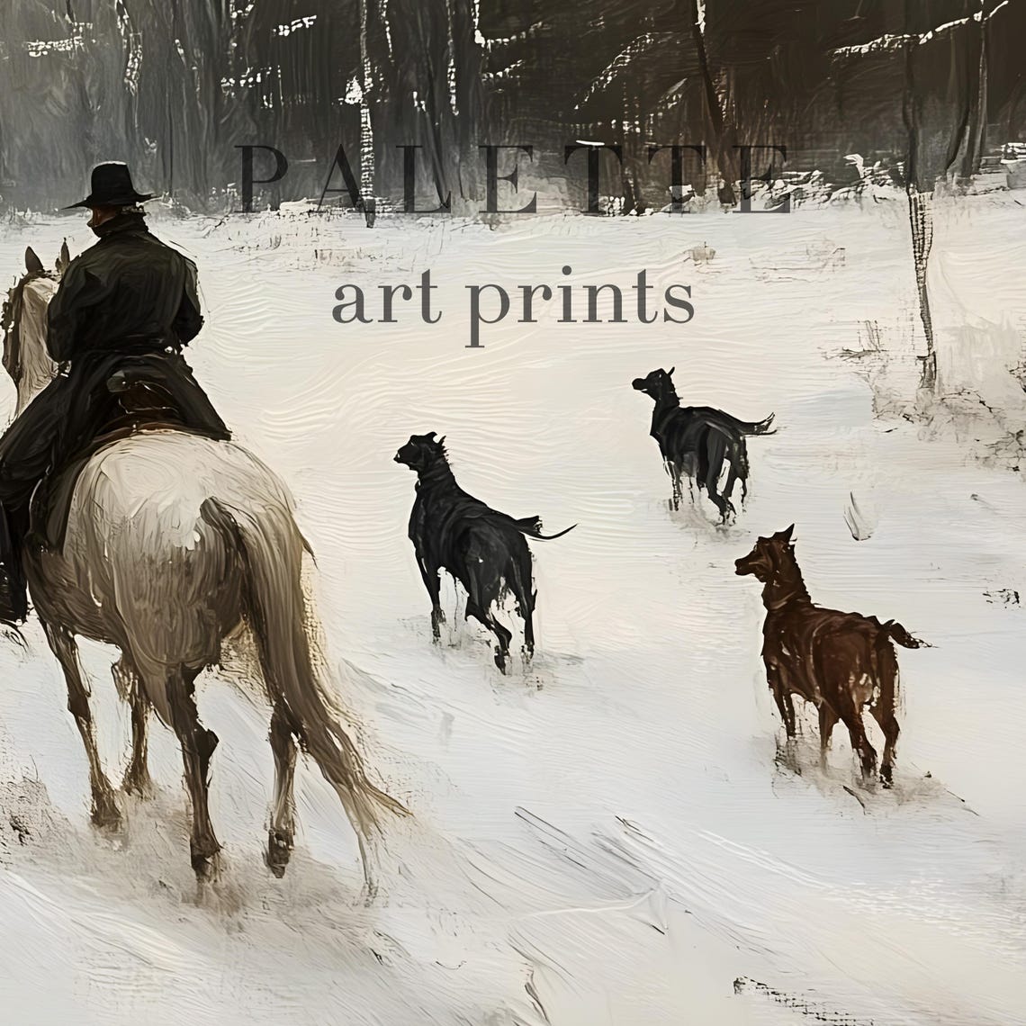 Horseback Hunters Snowy Forest Vintage Winter Equestrian Print - Image 3