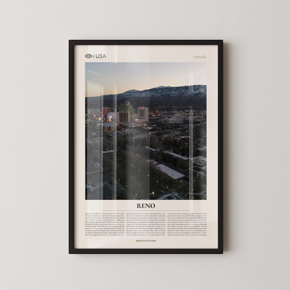 Reno Nevada Dusk Cityscape Sierra Mountains Minimalist Photo Poster