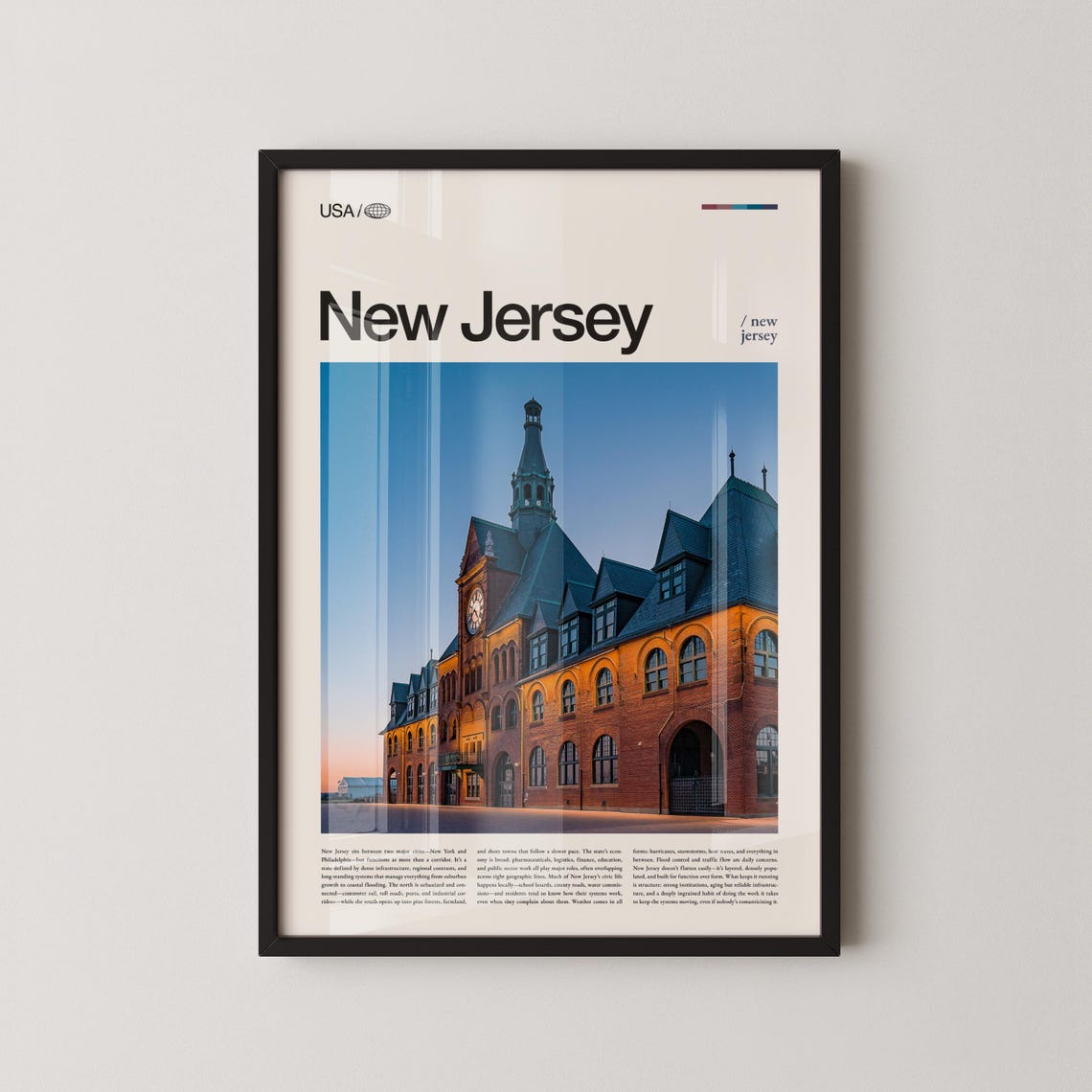 New Jersey Historic Brick Clock Tower Old Town Travel Poster