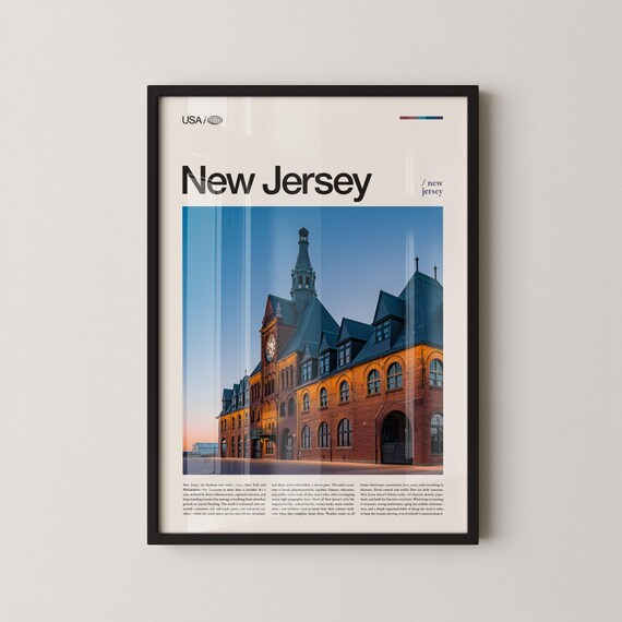 New Jersey Historic Brick Clock Tower Old Town Travel Poster