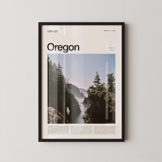 Oregon Coast Evergreen Cliffs Over Rocky Inlet Scenic Travel Poster