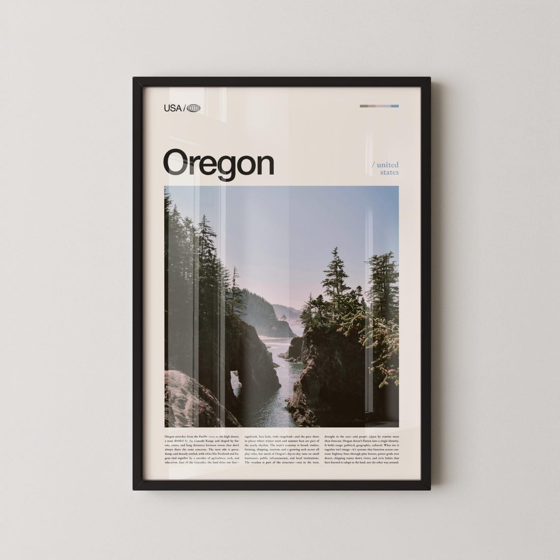 Oregon Coast Evergreen Cliffs Over Rocky Inlet Scenic Travel Poster