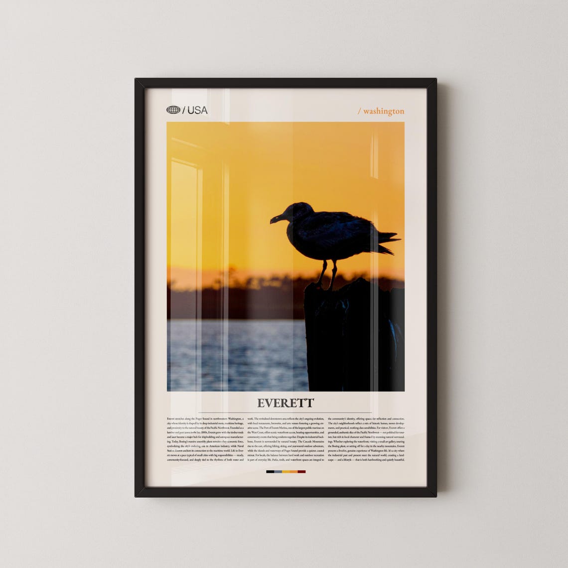 Everett Washington Seagull Sunset Puget Sound Travel Poster Photo