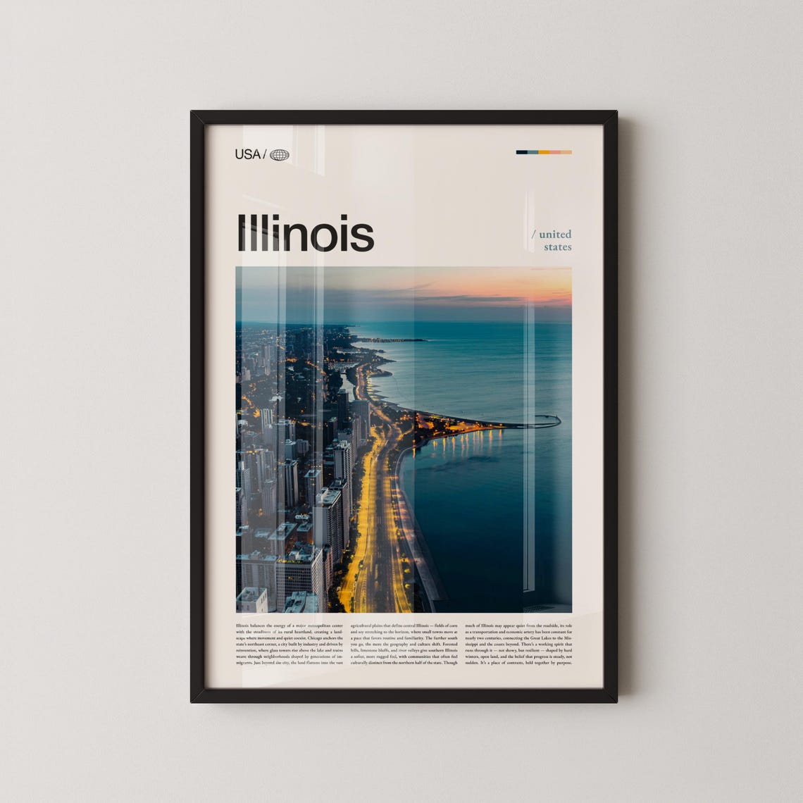 Illinois Chicago Night Lights Lake Michigan Shoreline Aerial Poster