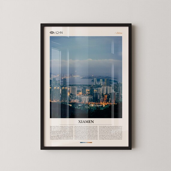 Xiamen Harbor Skyline Evening Lights Travel Poster China City View Art