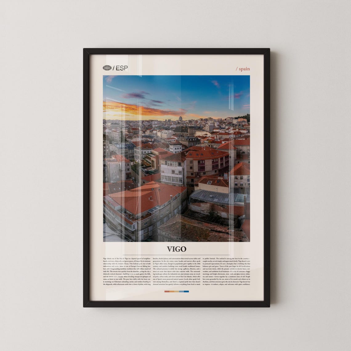 Vigo Sunset Rooftops Coastal City Galicia Spain Travel Poster