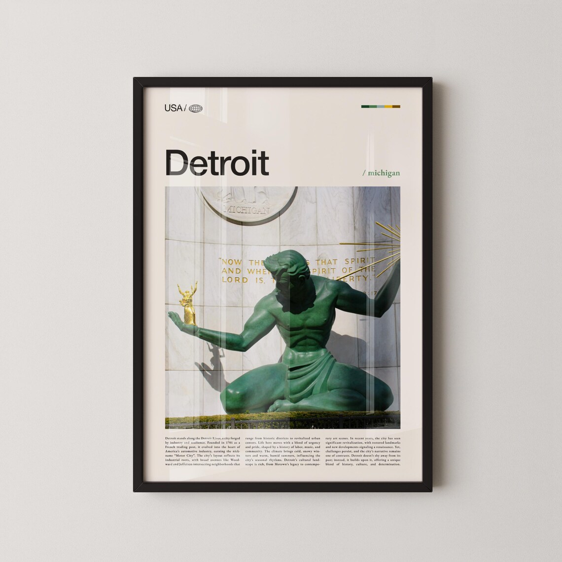 Detroit Michigan Spirit of Detroit Statue Landmark Photo Poster