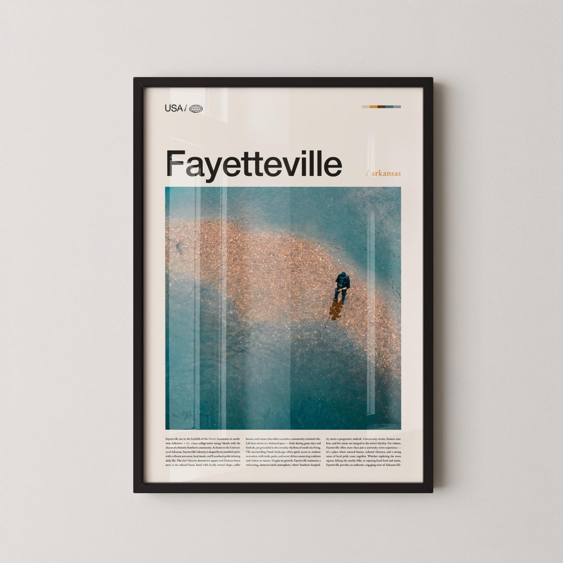 Fayetteville Arkansas Modern Travel Poster Aerial Ocean Swimmer