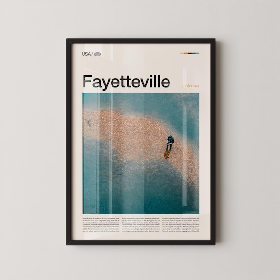 Fayetteville Arkansas Modern Travel Poster Aerial Ocean Swimmer