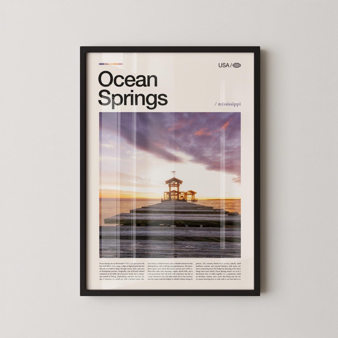 Ocean Springs Mississippi Pier Pavilion Sunset Travel Poster