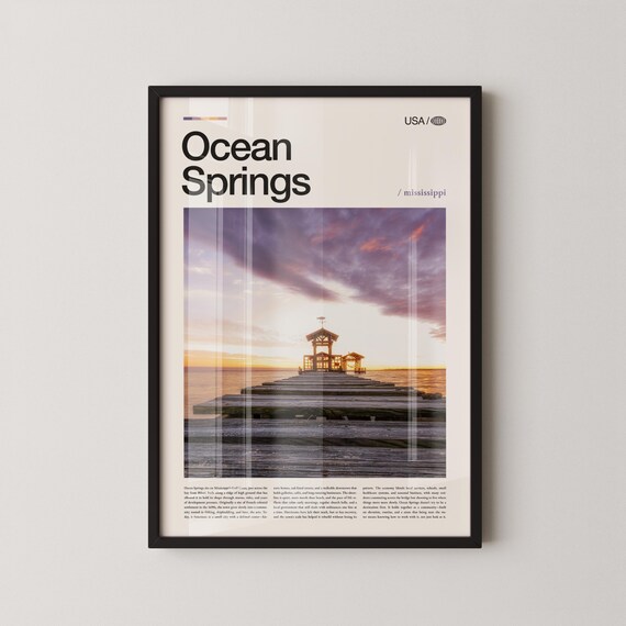 Ocean Springs Mississippi Pier Pavilion Sunset Travel Poster