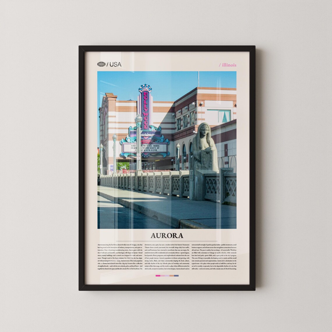 Aurora Illinois Hollywood Casino Theater Street Scene Travel Poster