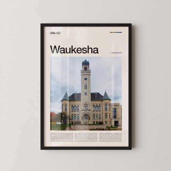 Waukesha Wisconsin Courthouse Architectural Photo Travel Poster