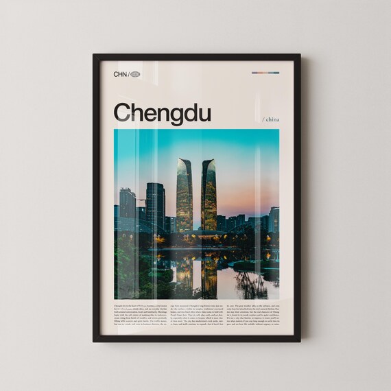 Chengdu China Twin Towers Skyline at Dusk Travel Photo Poster