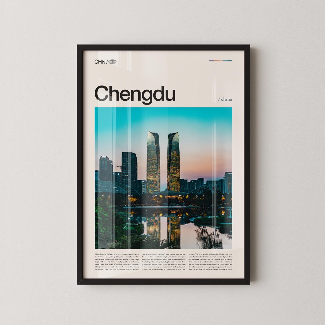 Chengdu China Twin Towers Skyline at Dusk Travel Photo Poster