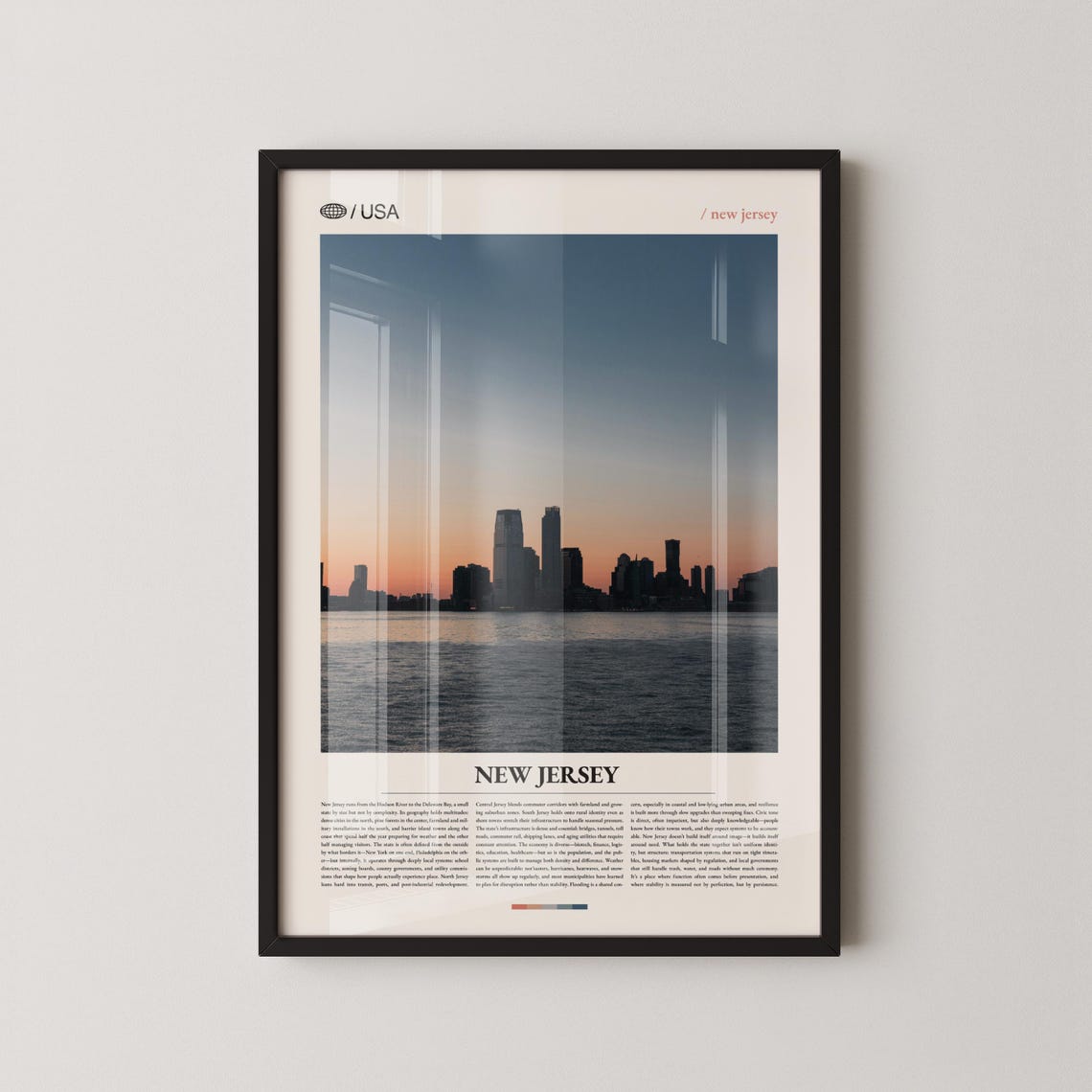 New Jersey City Skyline Sunset Across the Water Travel Poster