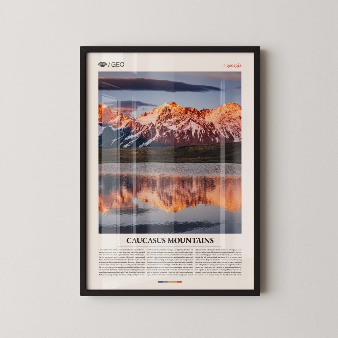 Caucasus Mountains Georgia Sunset Reflection Lake Travel Poster