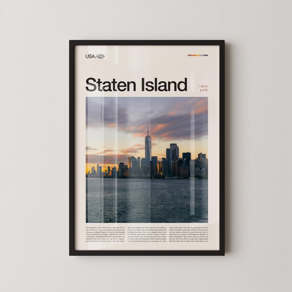 Staten Island Skyline Sunset Photo Travel Poster New York Harbor View