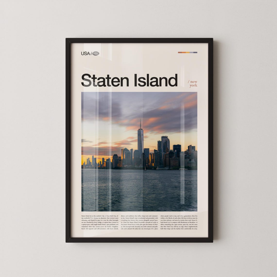 Staten Island Skyline Sunset Photo Travel Poster New York Harbor View