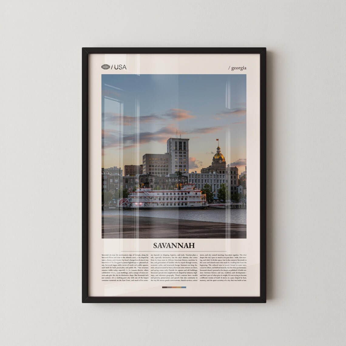 Savannah Georgia Riverfront Sunset Riverboat Cityscape Travel Poster
