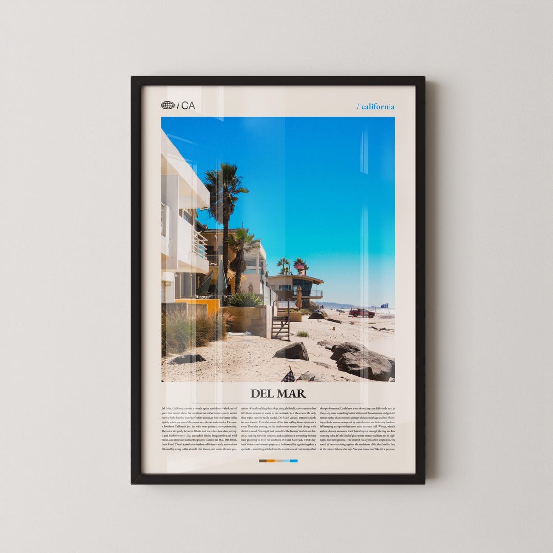 Del Mar Lifeguard Tower Rocky Beach Palm Trees California Photo Poster