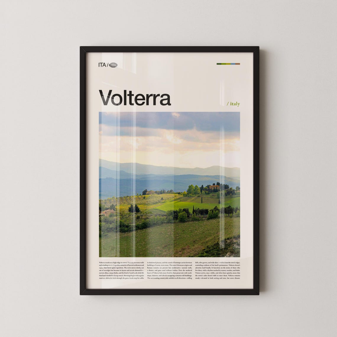 Volterra Italy Hill Town Travel Poster with Tuscan Countryside View