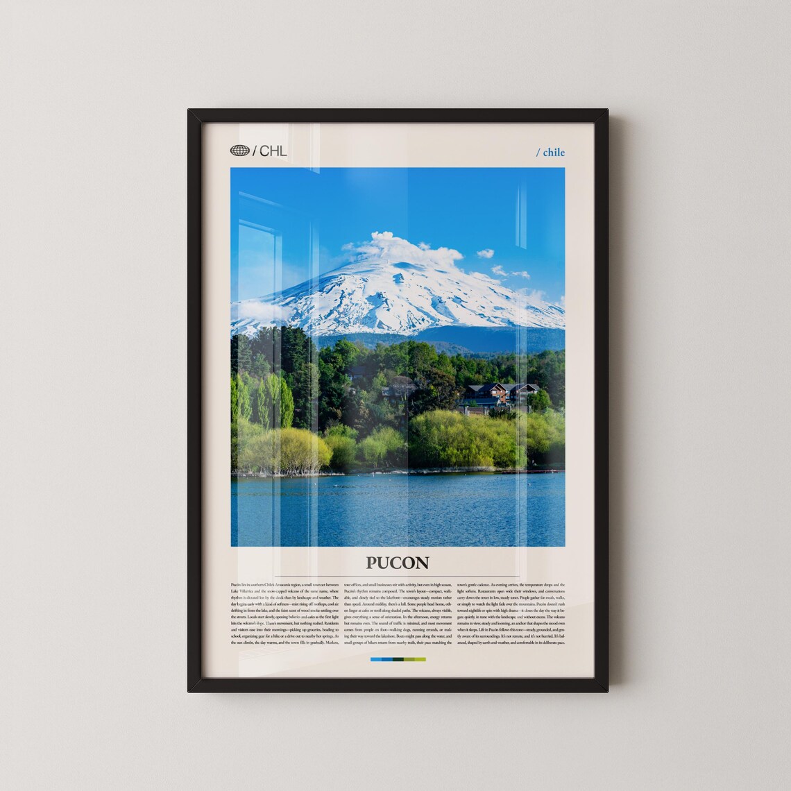 Pucon Chile Villarrica Volcano Lake Photography Travel Poster
