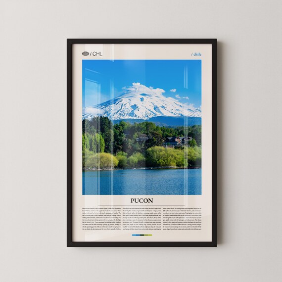 Pucon Chile Villarrica Volcano Lake Photography Travel Poster