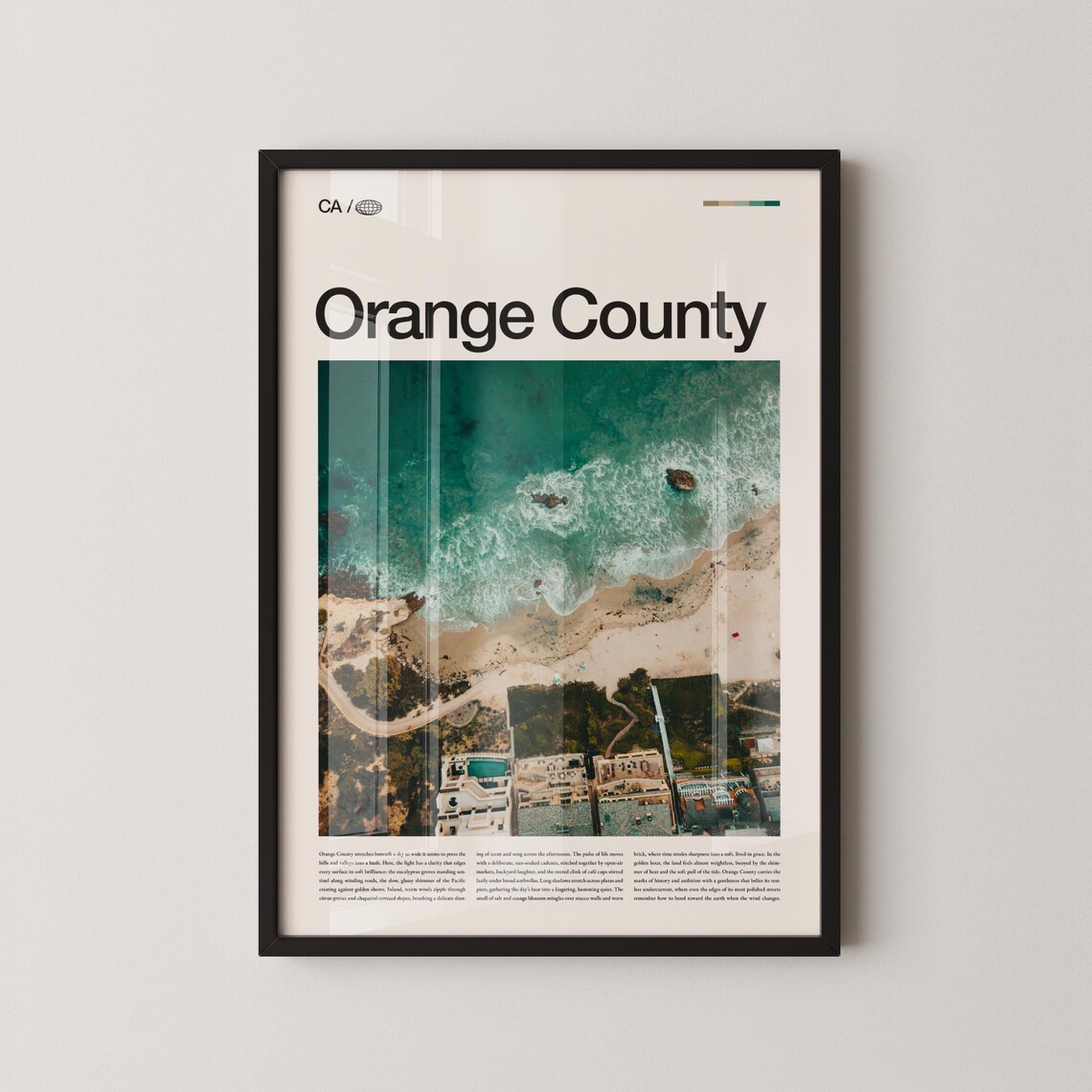 Orange County California Aerial Beach Coast Photo Essay Travel Poster