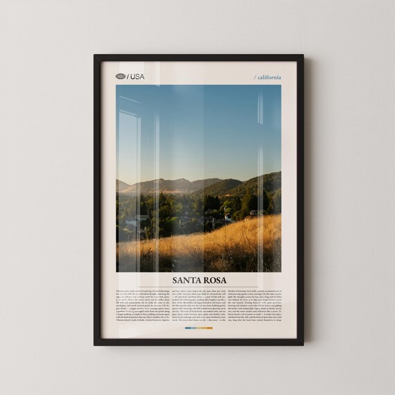 Santa Rosa California Hillside Valley Photo Minimal Travel Poster