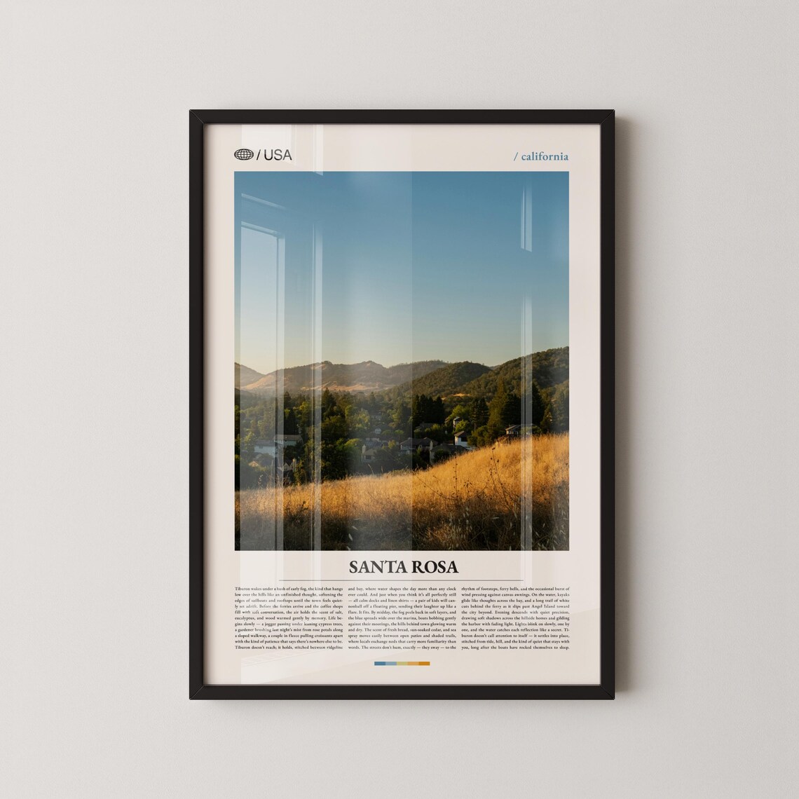 Santa Rosa California Hillside Valley Photo Minimal Travel Poster