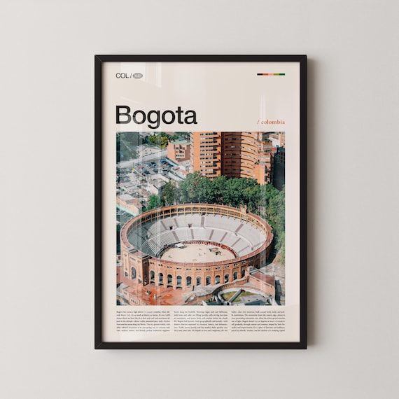Bogota Colombia Aerial Bullring Cityscape Modern Travel Poster